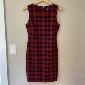 Tommy Hilfiger Knee Length Sheath Dress Sz 6 Stretch Plaid Sleeveless Winter